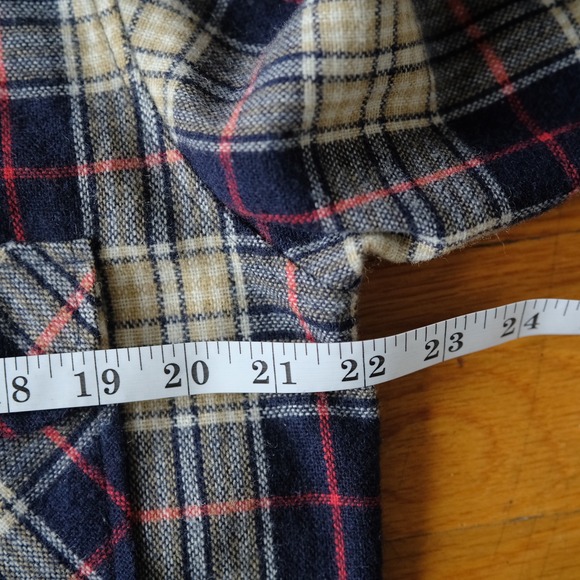 Vintage Sears Roebuck Plaid Wool Flannel Shirt Jacket Blue Tan Mens Medium - Picture 5 of 9